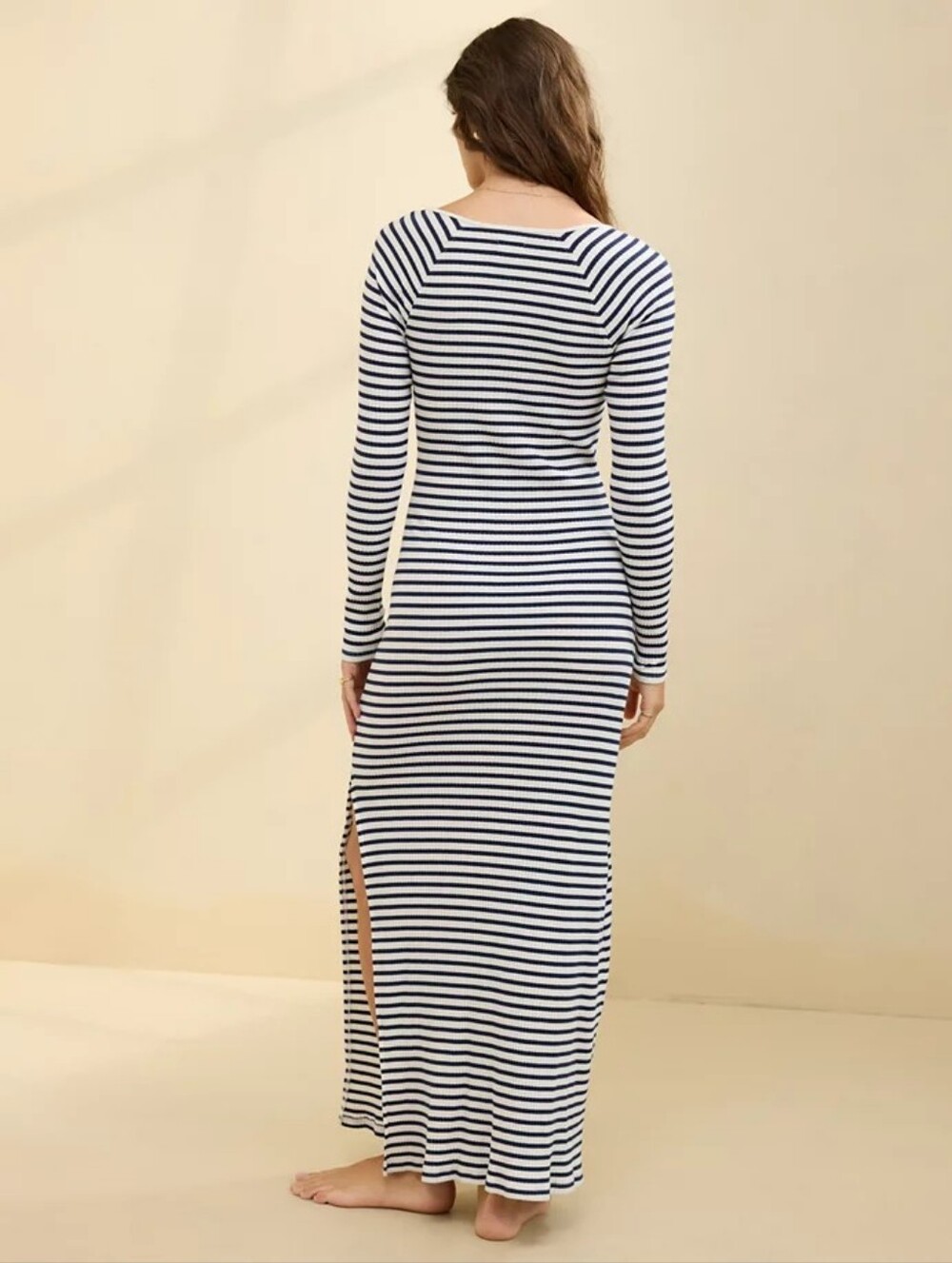 Aerie Striped Navy and White Long Sleeve Maxi Dress XL NWT - Picture 2 of 6